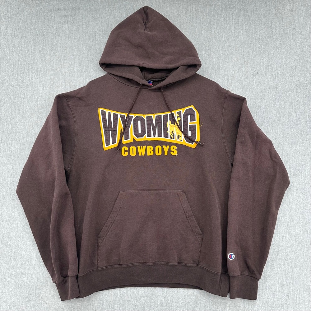 Wyoming Cowboys Hoodie Mens Medium Brown Champion Pullover Graphic Sweatshirt - Picture 1 of 7